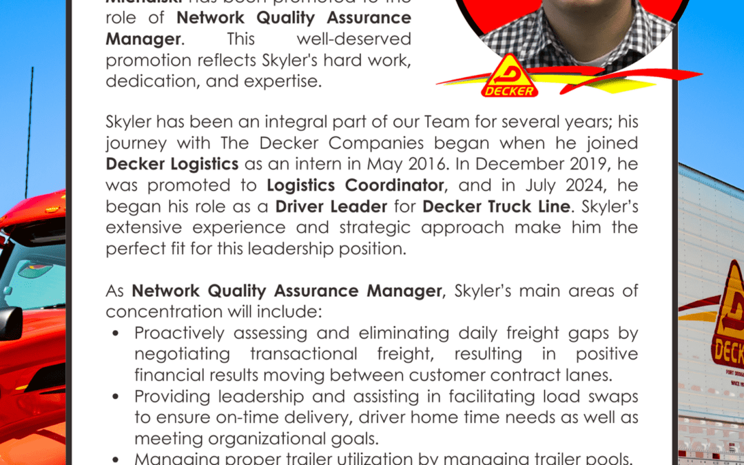 Congratulations to Skylar Michalski on his New Role here at DTL