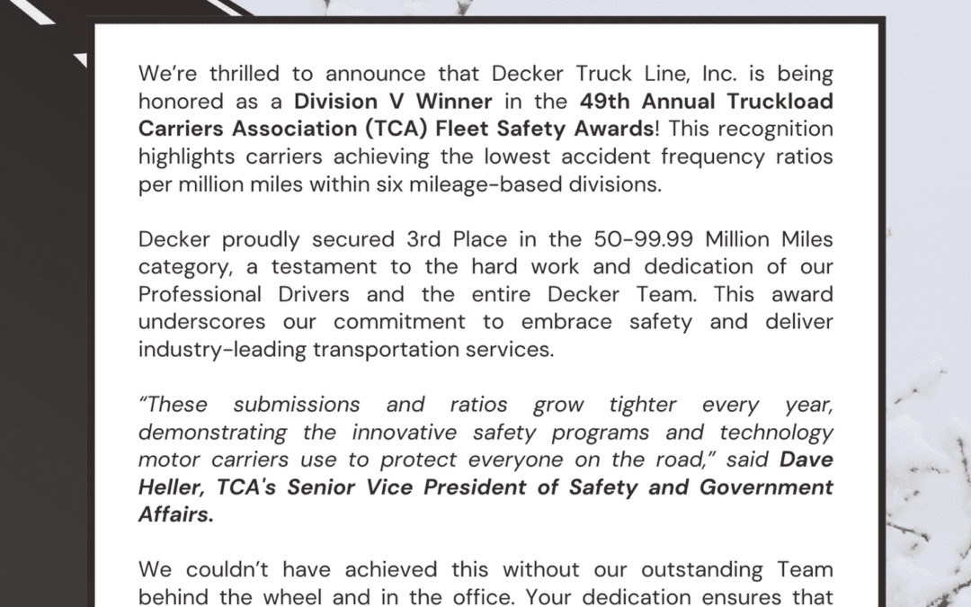 TCA Announces 2024 Fleet Safety Awards